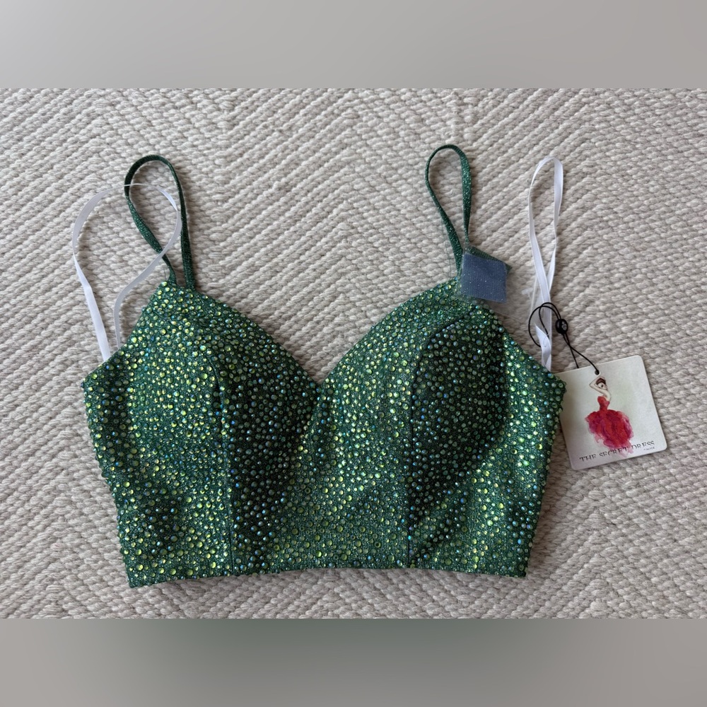 NWT The Secret Dress Alyce Paris Green Rhinestone Crop Bustier sz 000